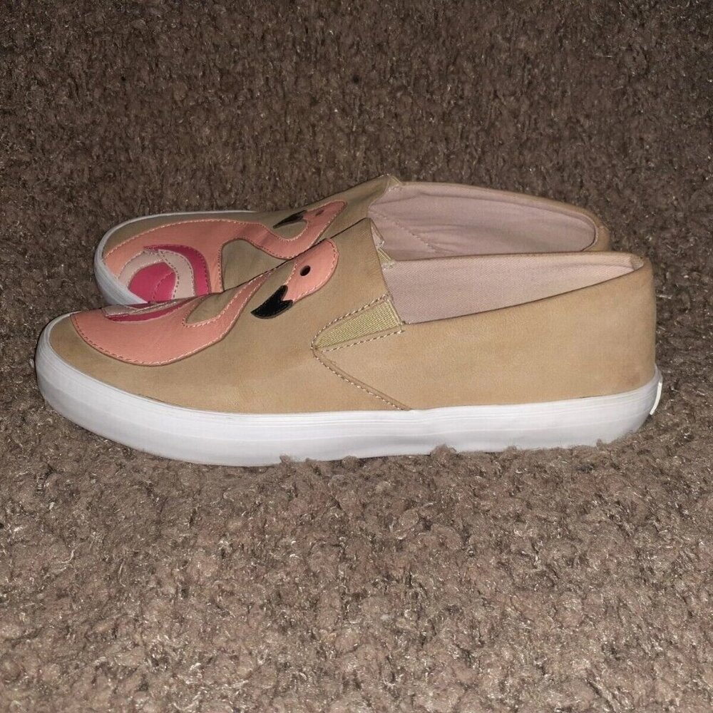 KATE SPADE-Selma-Flamingo Leather Applique/Beige Nubuck-LTD. ED-Sz 7.5-Excellent - Picture 2 of 7
